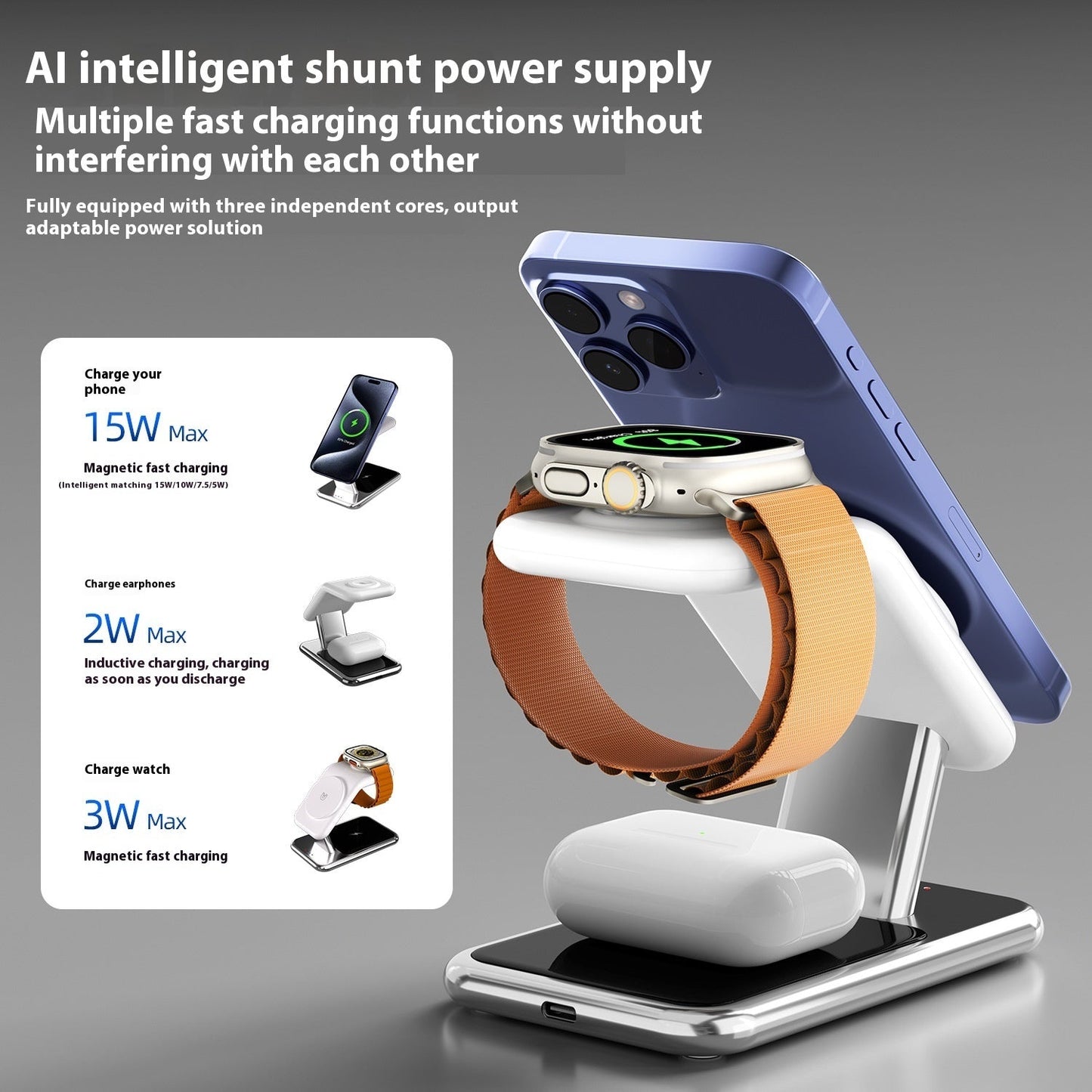 Magnetic Bracket Wireless Charger Three-in-one Earphone Watch Charger