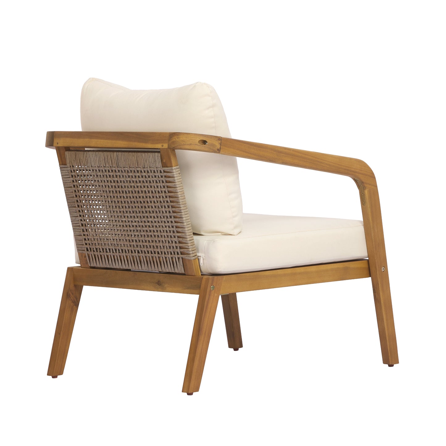 Acacia Wood Outdoor Patio Club Chair with PE Wicker Backrest & Cushions