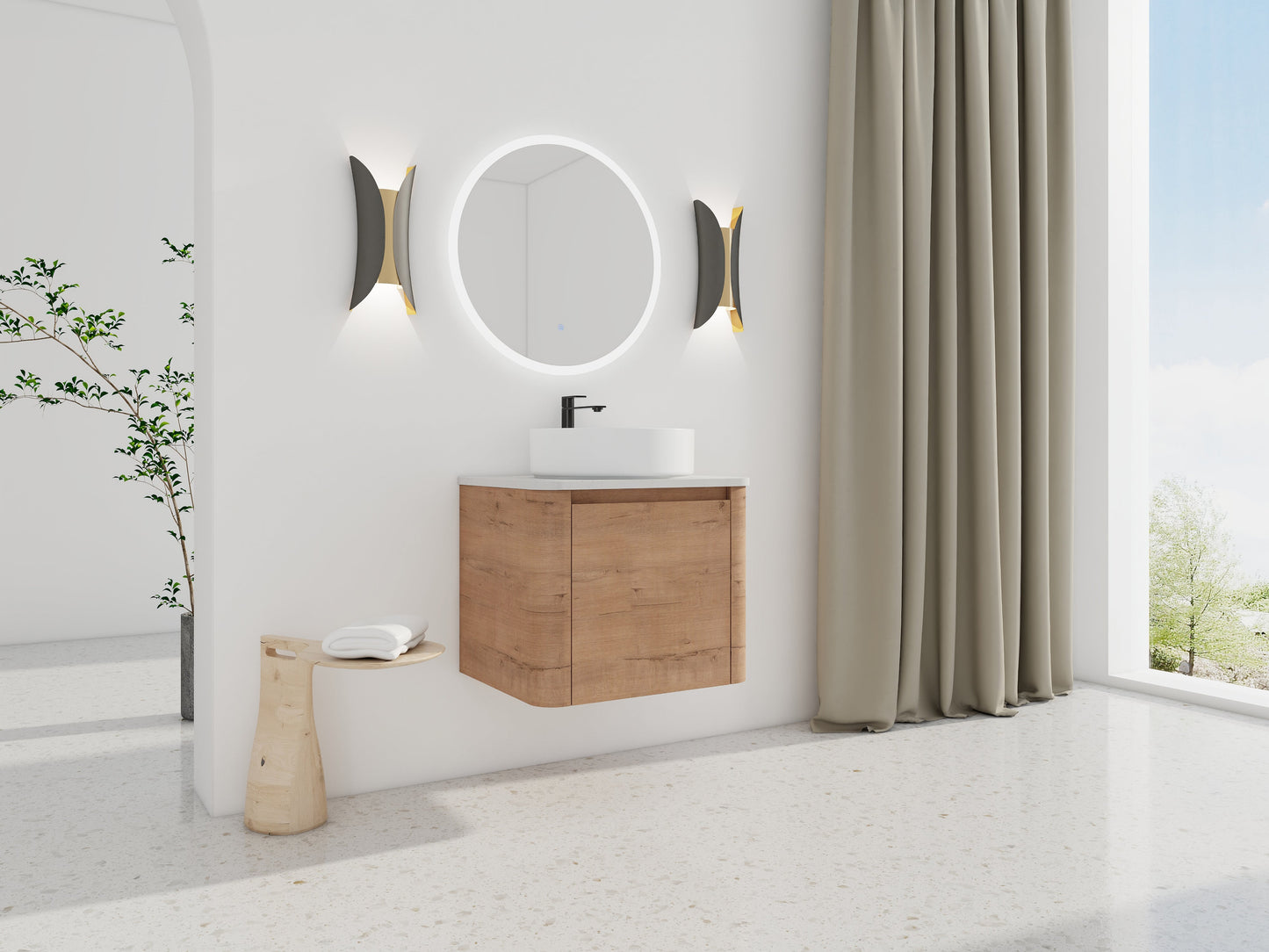 24" Wall-Mounted Bathroom Vanity With Ceramic Art Sink & Soft-Close Door