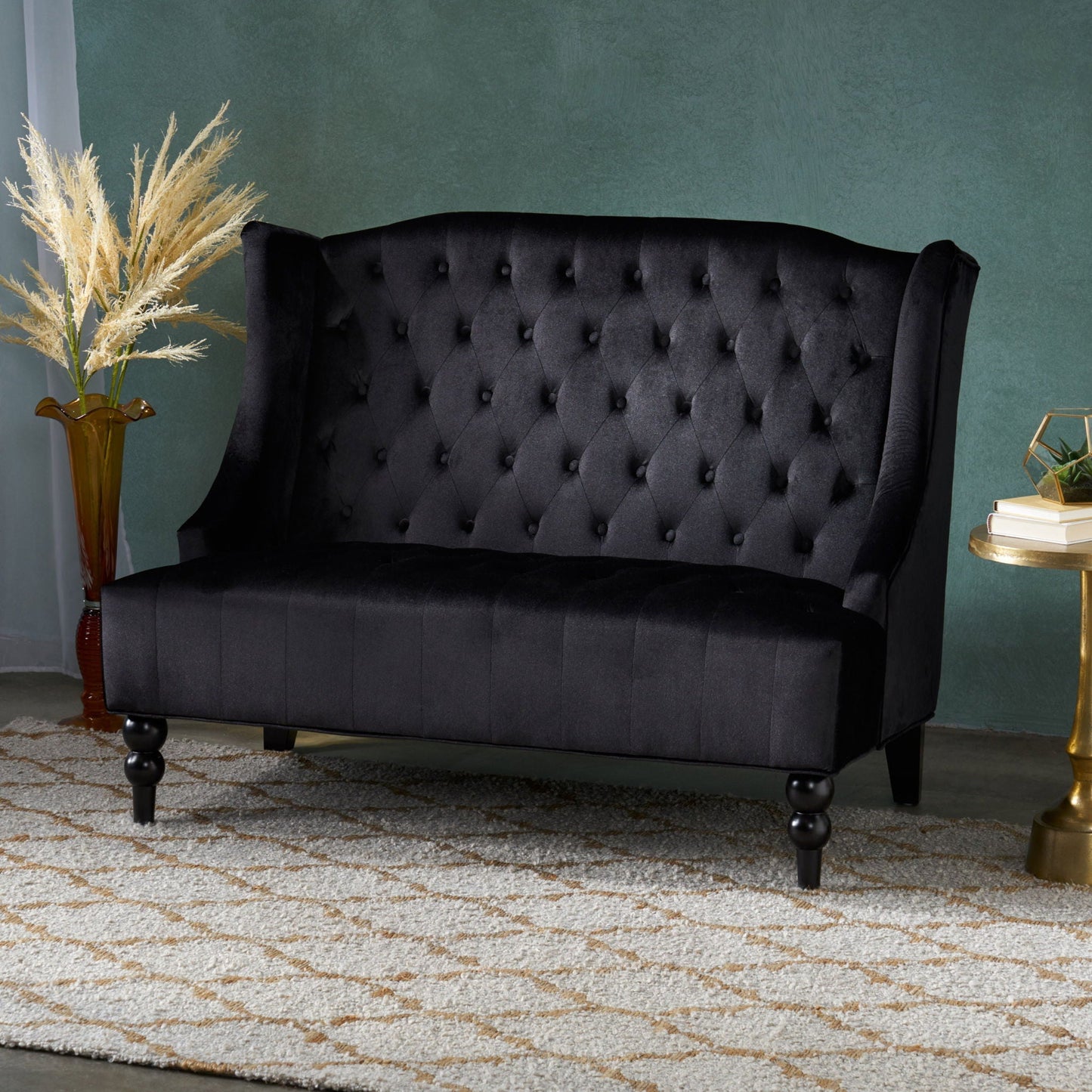 Nurturing Upholstered Loveseat With Wing Back And Diamond Tufting