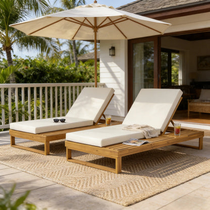 Teak Finish Acacia Wood Chaise Lounge with 4-Inch Cushion