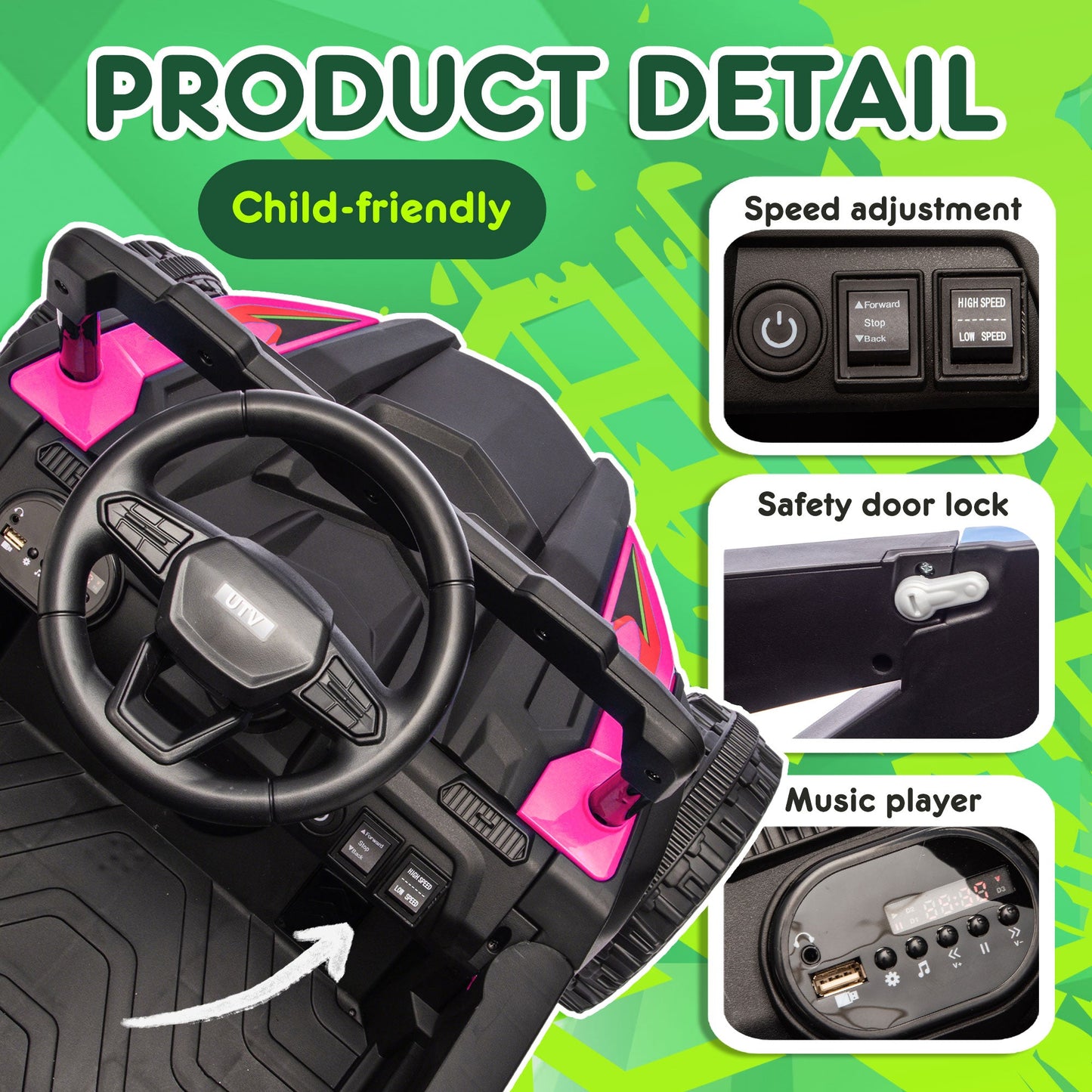 24V Kids Ride-On UTV with Remote Control and Music