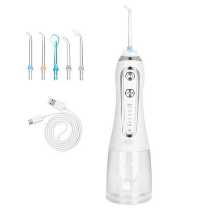 Portable Water Dental Flosser Cordless Rechargeable Dental Oral Irrigator IPX7 Waterproof Teeth Cleaner with 5 Modes 5 Nozzles 10.14oz Detachable Wate