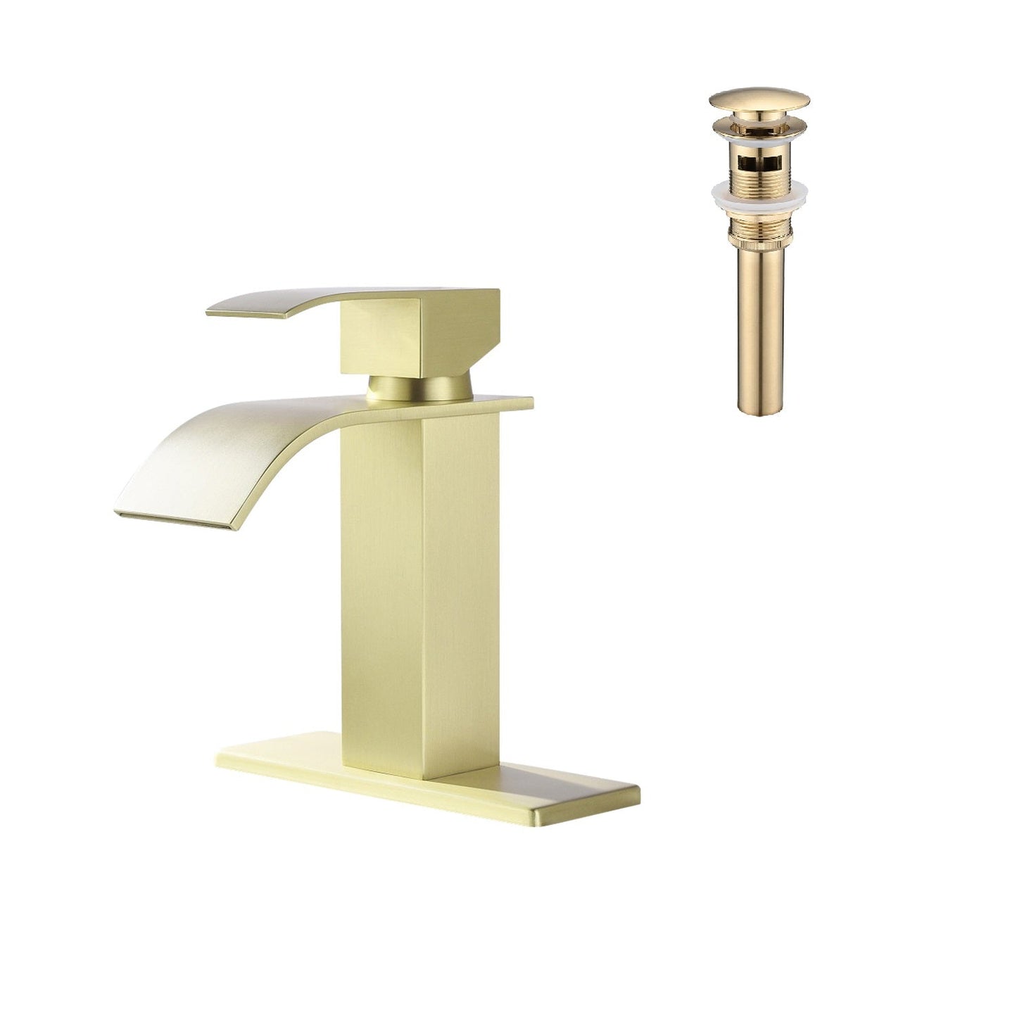 Waterfall Spout Bathroom Sink Single Handle Faucet with Pop-Up Drain (with Overflow)
