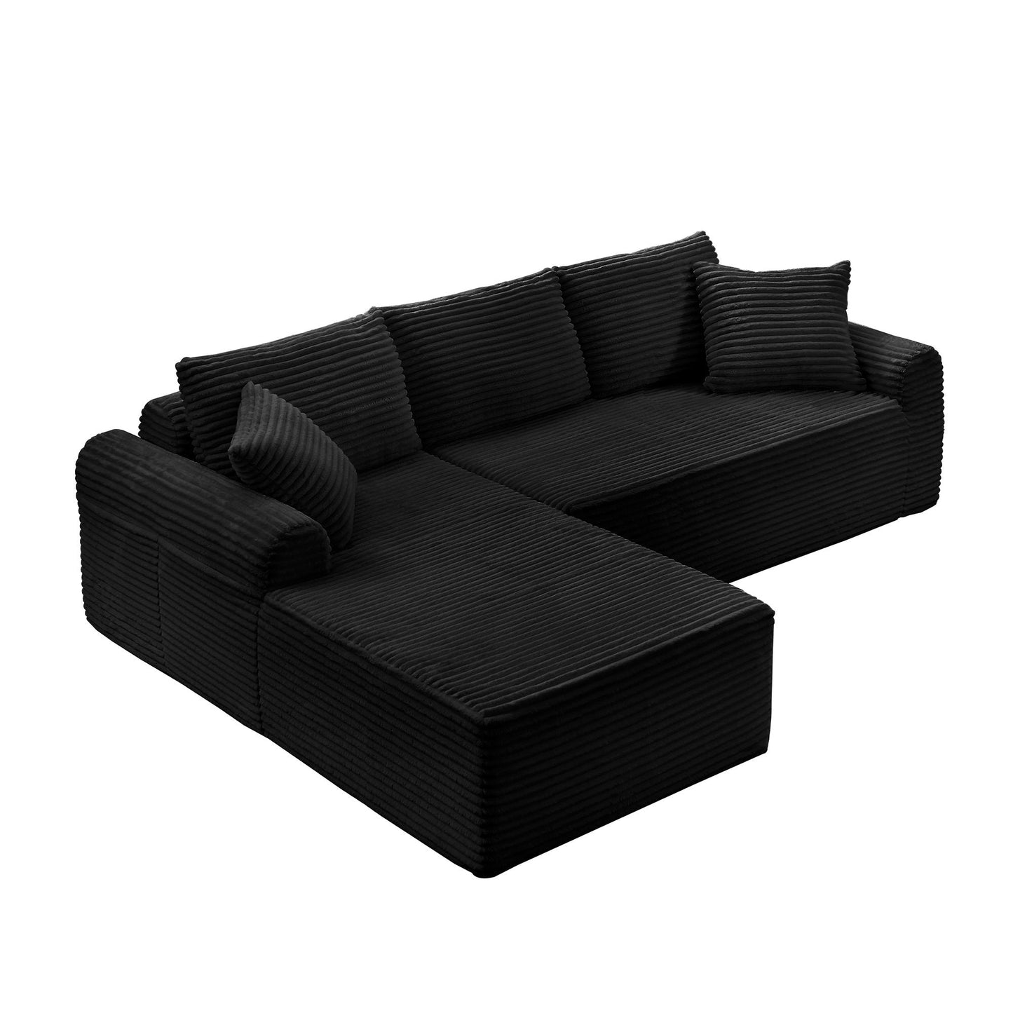Modular Sectional With Arched Armrests, Includes 3 Back Cushions & 2 Throw Pillows