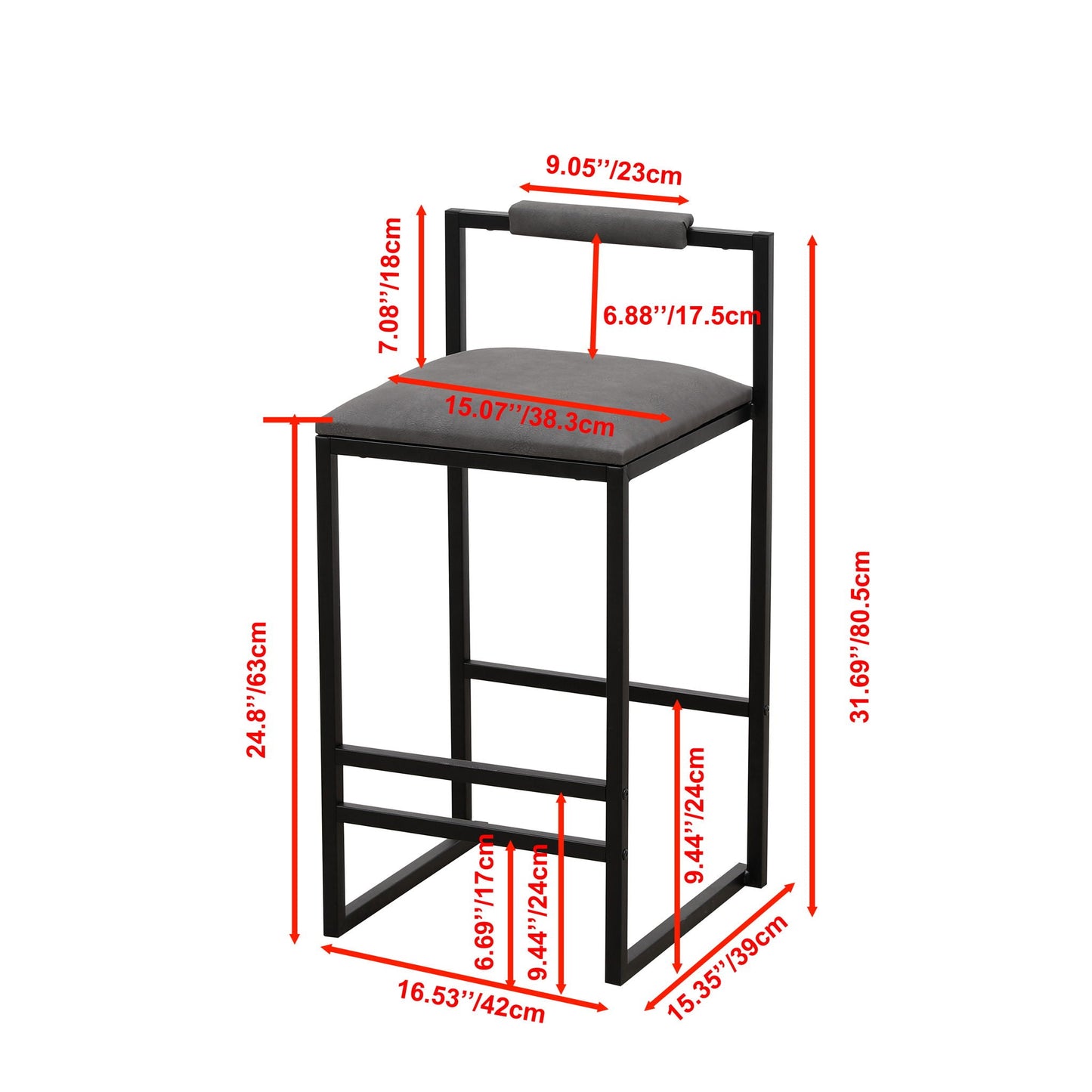 Elegant Bar Stool Set With Backrest And Footrest, Counter Height (Set of 2)