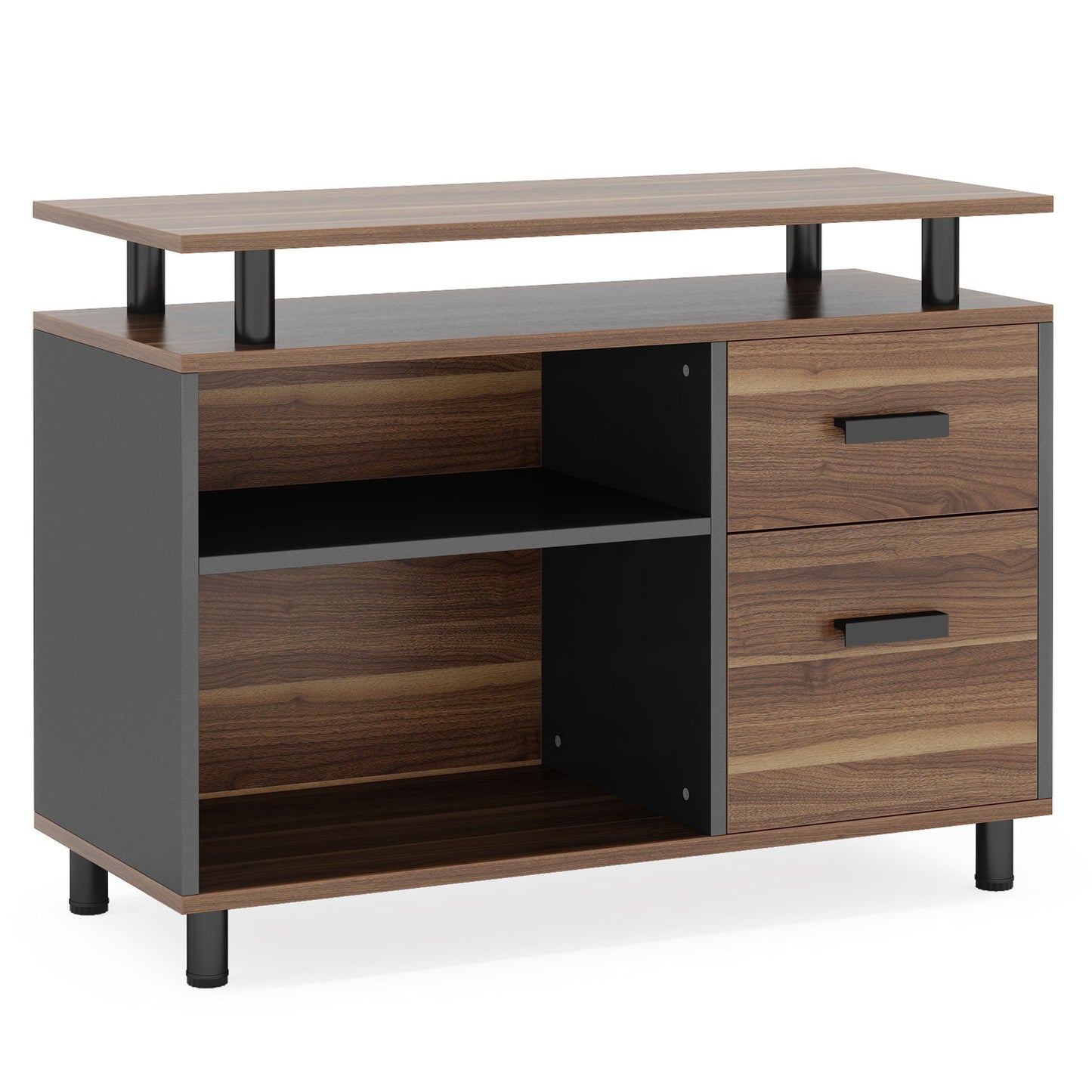 L-Shaped Executive Desk With File Cabinet, Office Workstation With Drawers, Shelves & Storage