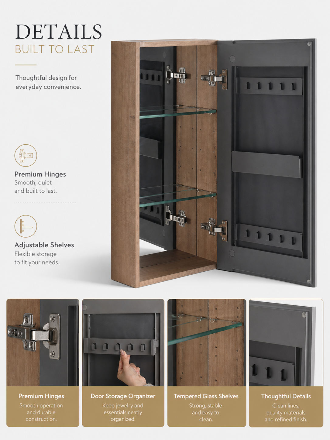 14'' Bathroom Mirror Cabinet with Storage