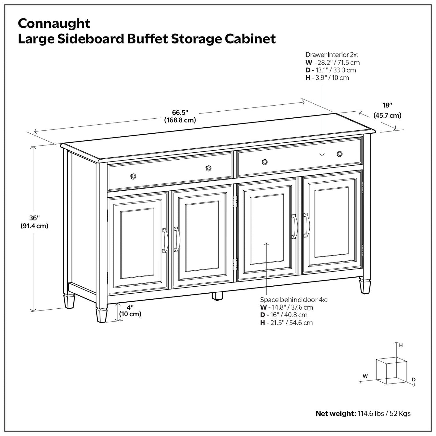 Connaught - Large Sideboard Buffet Storage Cabinet - Brown