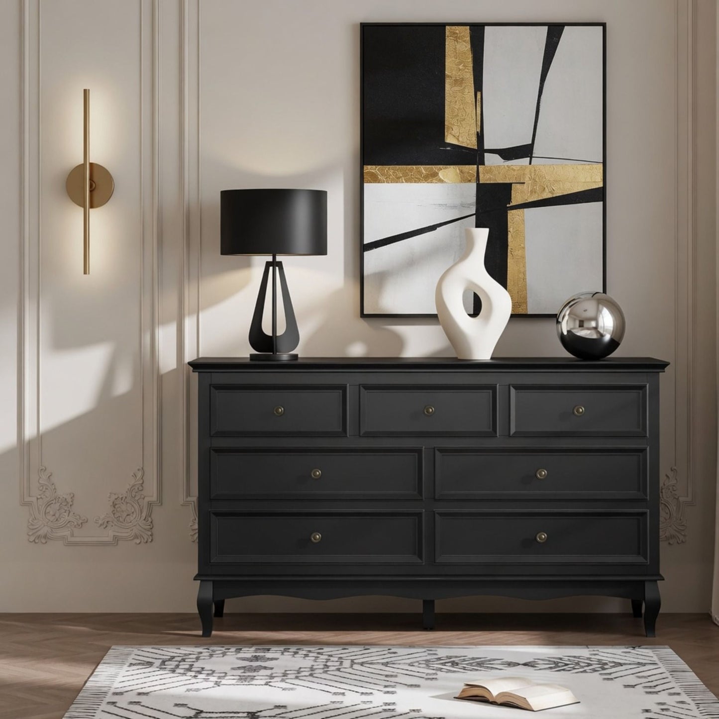 7 Drawer Dresser, Storage Chest - Black