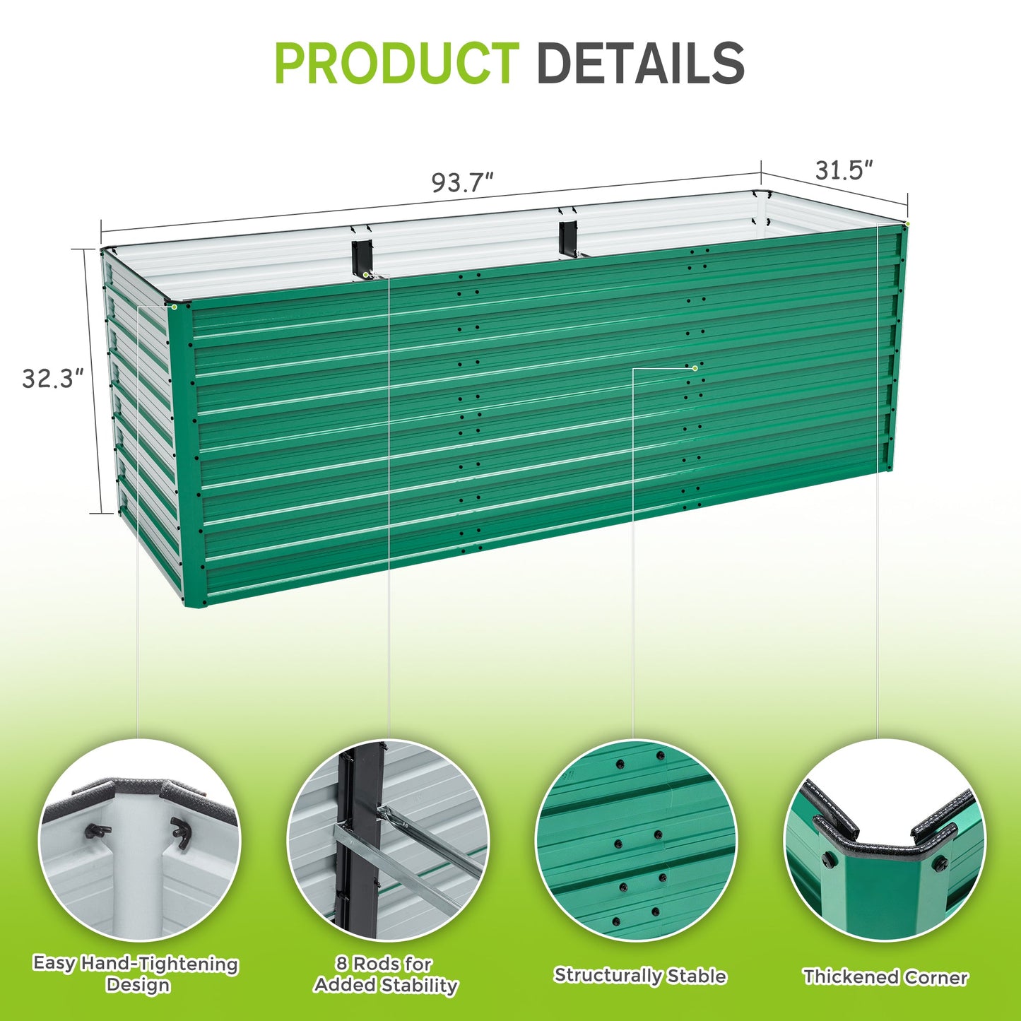 93.7" x 31.5" x 32.3" Raised Garden Bed Kit
