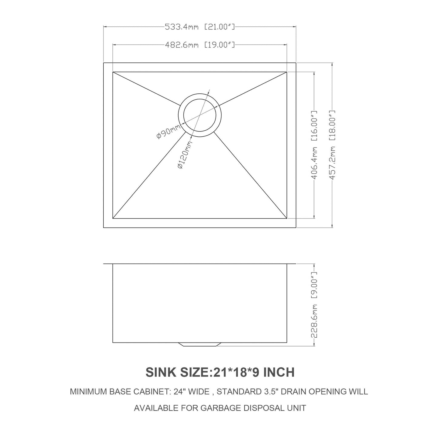 Modern Undermount Stainless Steel Kitchen Sink 16 Gauge, Deep Single Bowl