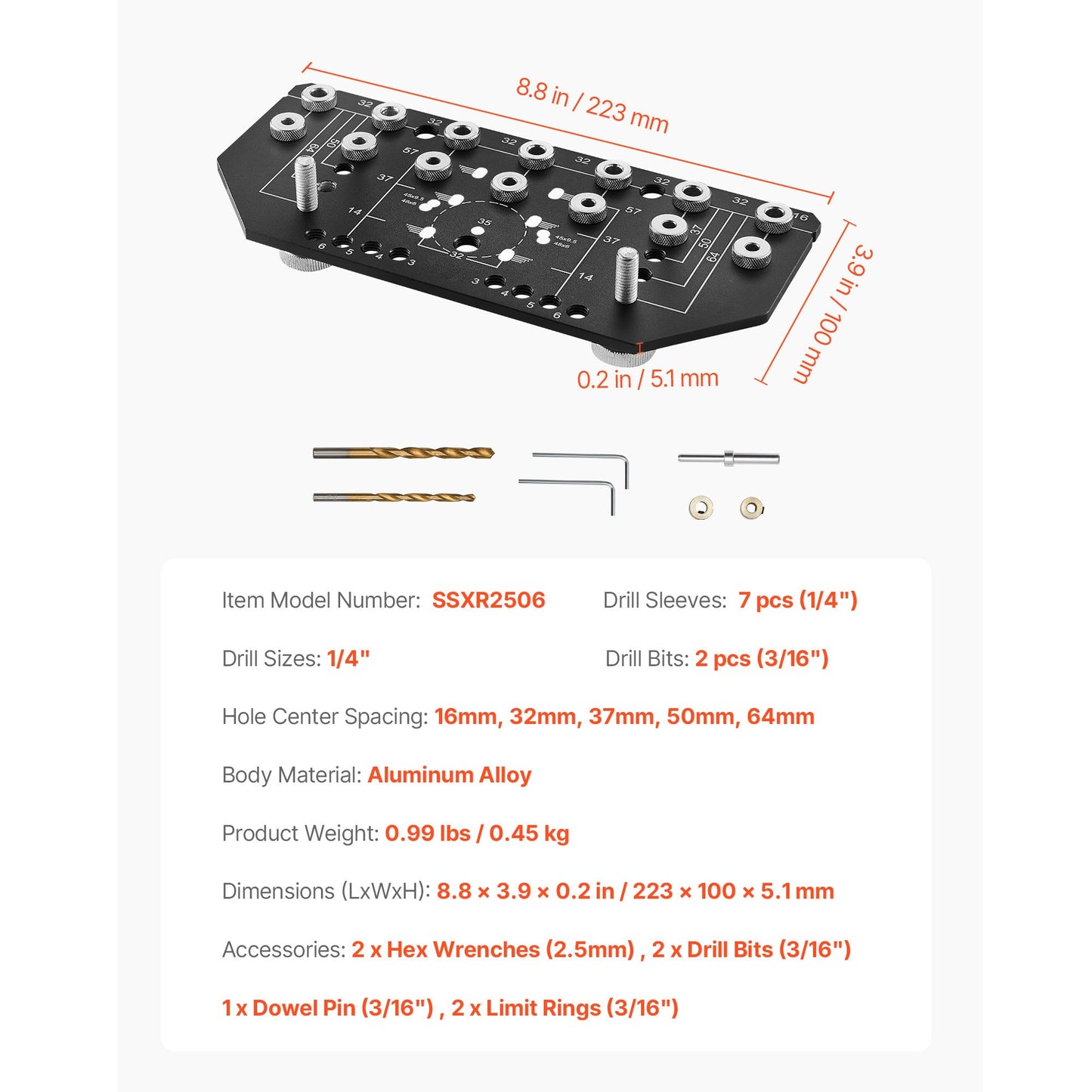 Shelf Pin Jig and Hinge Jig Two-in-One Aluminum Alloy Cabinet Hole Drilling Tool