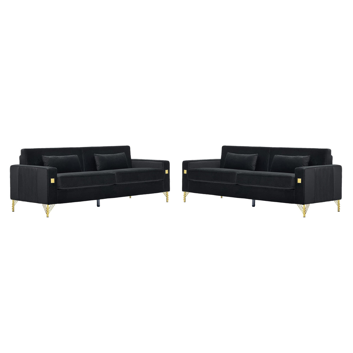 Black Velvet 2-Piece Sofa Set