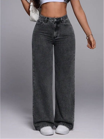 Draped Floor-length Black Straight-leg Jeans