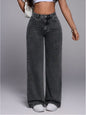 Draped Floor-length Black Straight-leg Jeans