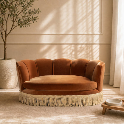 Clara 34.5" Scalloped Pet Sofa Bed, Medium, Burnt