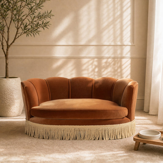 Clara 34.5" Scalloped Pet Sofa Bed, Medium, Burnt