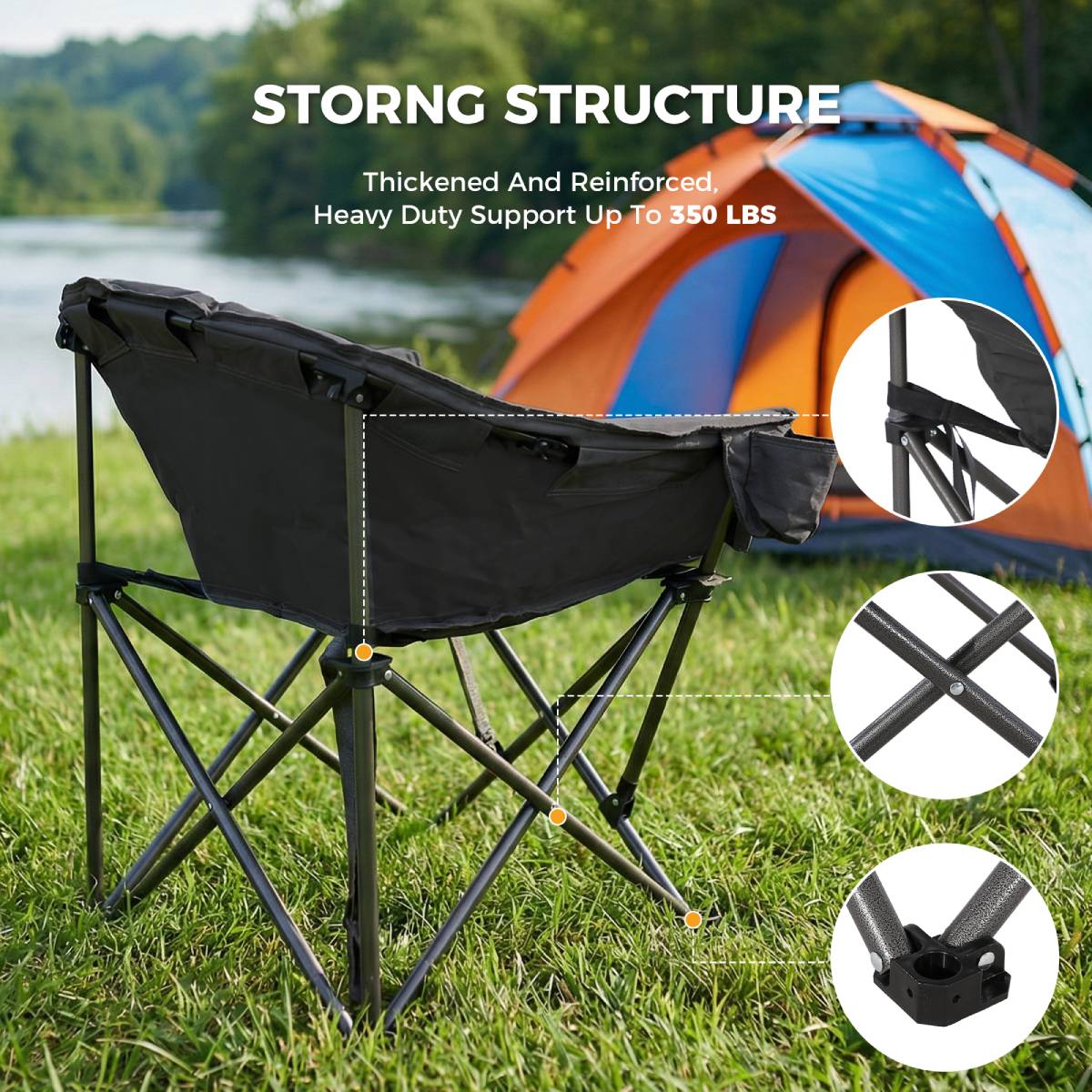 Oversized Camping Chair, Portable Folding Moon Chair with Side Pocket