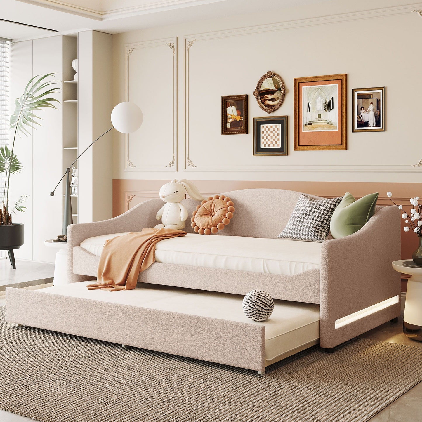 Design Upholstered Daybed With Light and Trundle