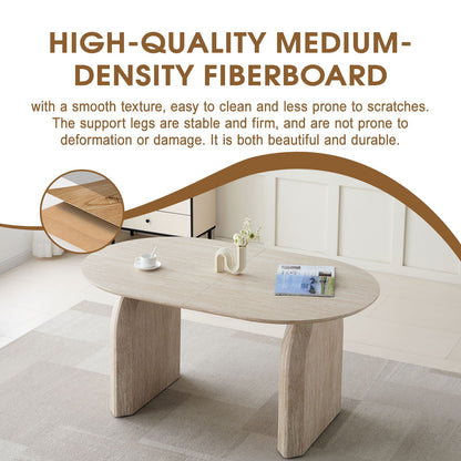 Oval Extendable Dining Table With Dual Pillar Design - Off White
