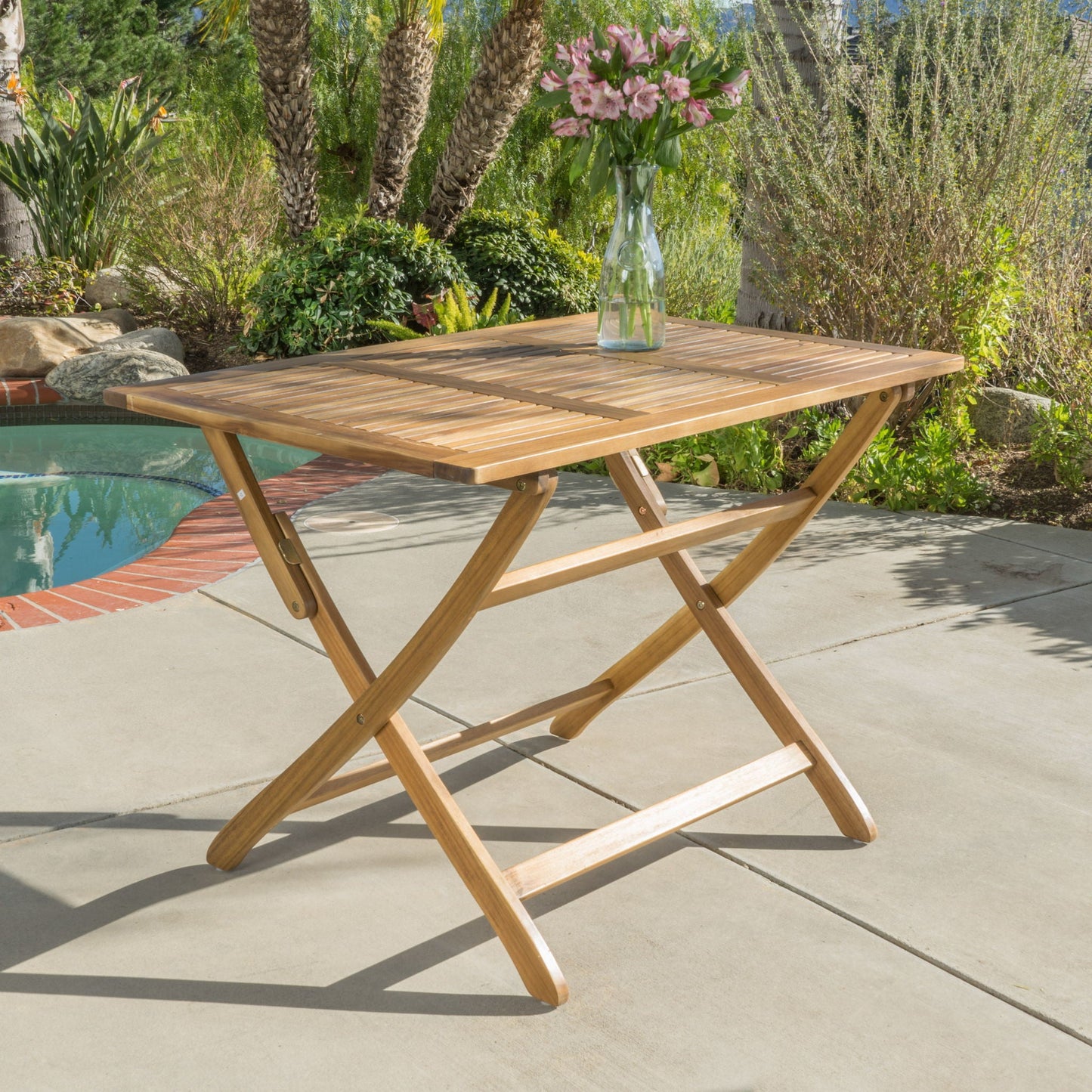 Blissique Outdoor Foldable Wood Dining Table With Slat Design