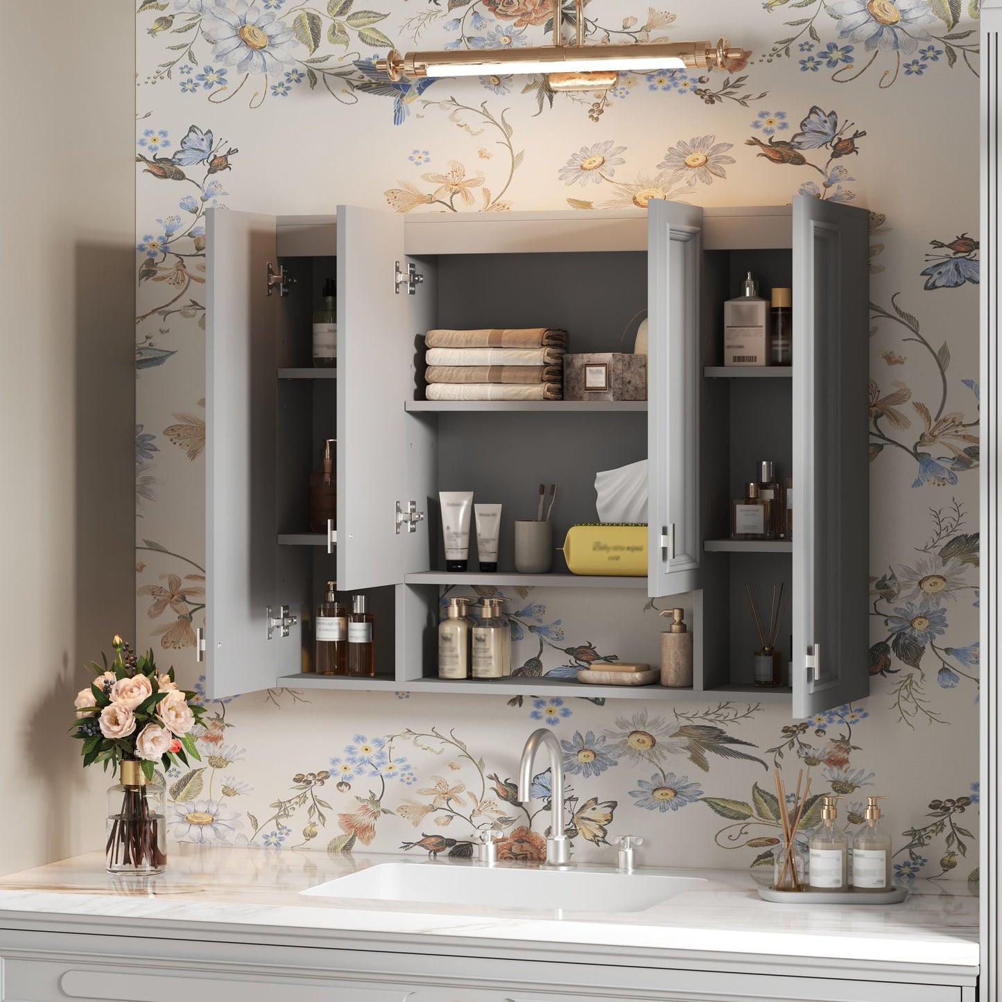 Wall Mounted Bathroom Cabinet With 5 Adjustable Shelves