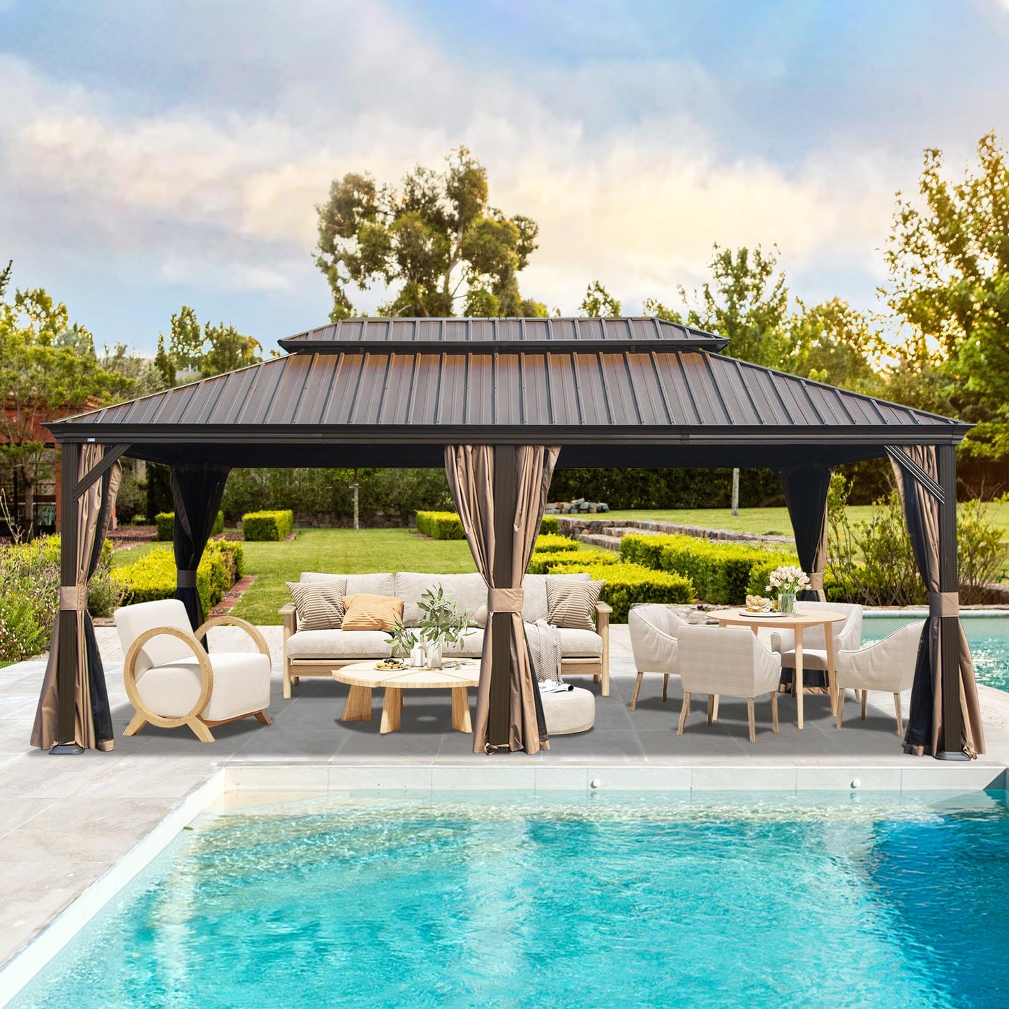 14' x 22' Hardtop Gazebo with Dual-Layer Galvanized Steel Roof