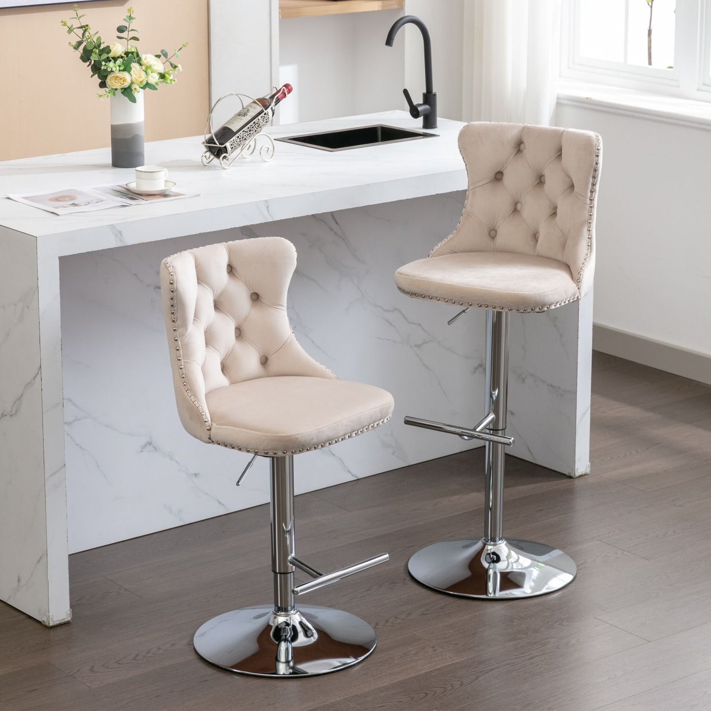 Swivel Adjustable Height Barstools Set of 2