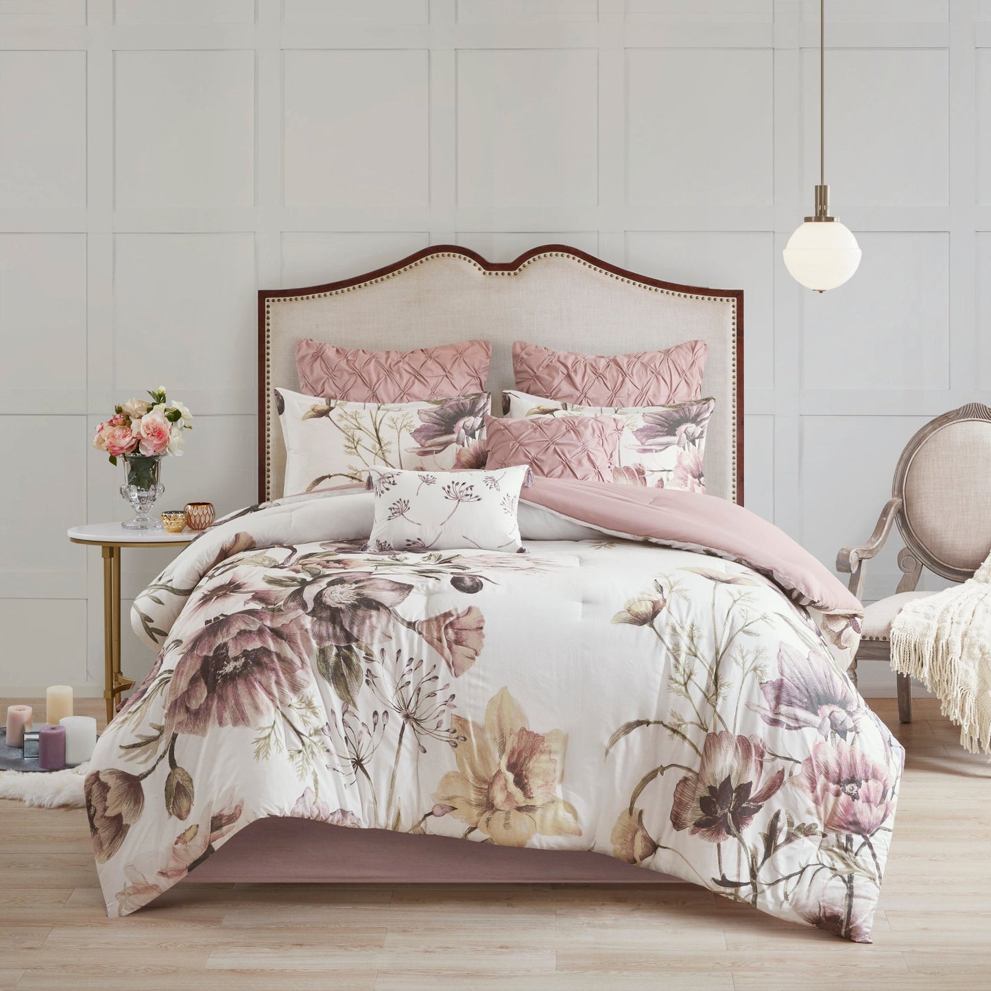 8 Piece Cotton Printed Comforter Set Blush King