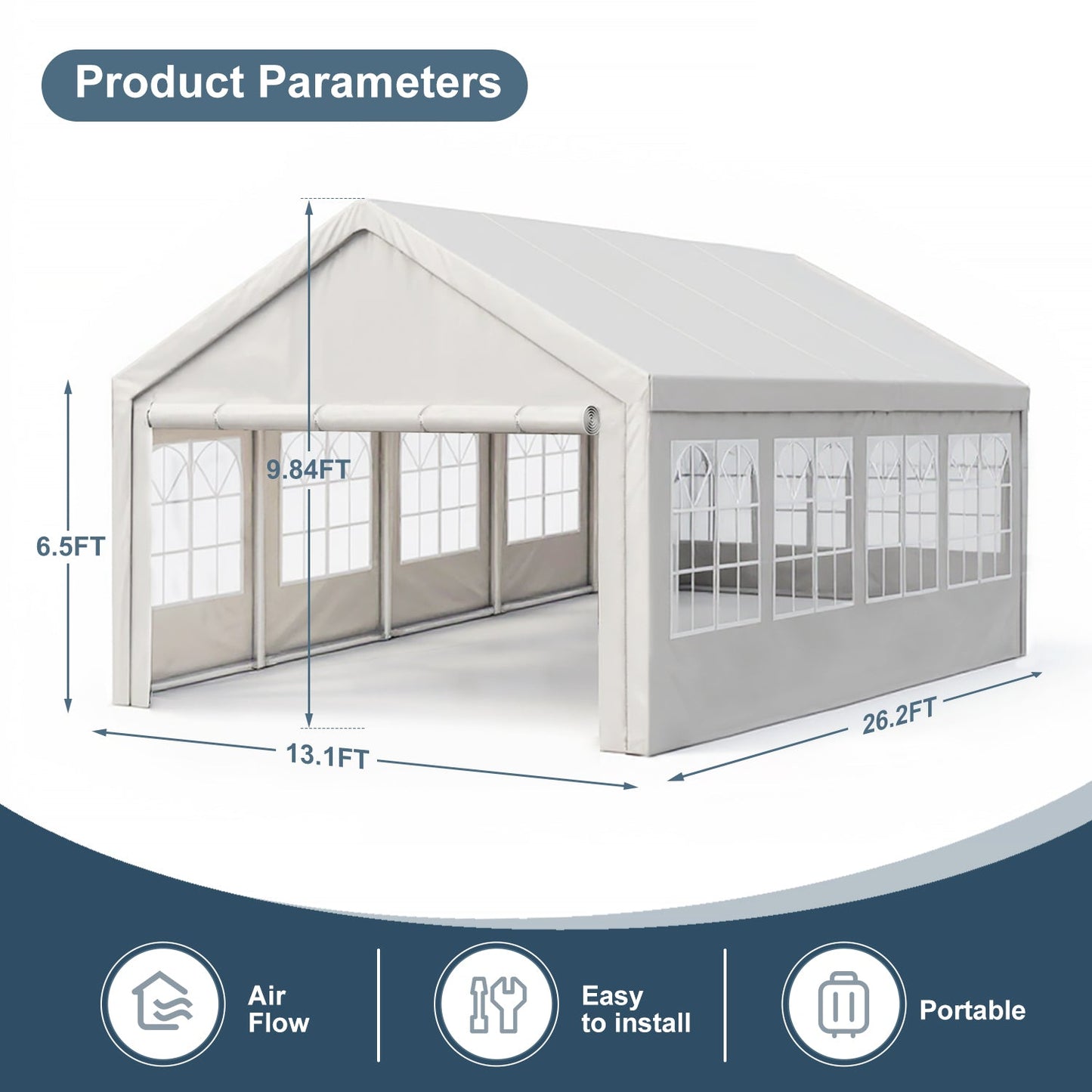 13'x26' Carport Canopy with Removable Sidewalls