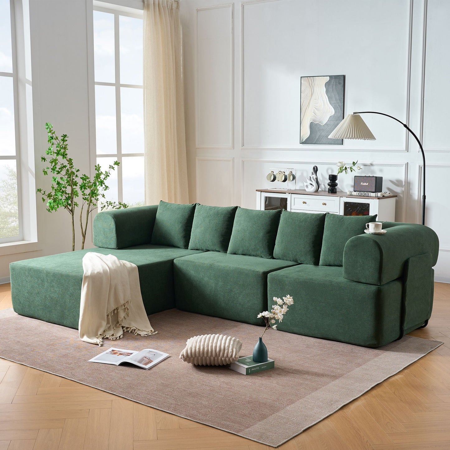 Modular L-Shaped Sectional Sofa With Deep Seat, Movable Chaise & 5 Pillows