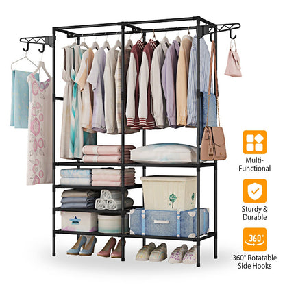 Metal Garment Rack Shoe Clothing Organizer Shelves Freestanding Multifunctional Clothes Wardrobe