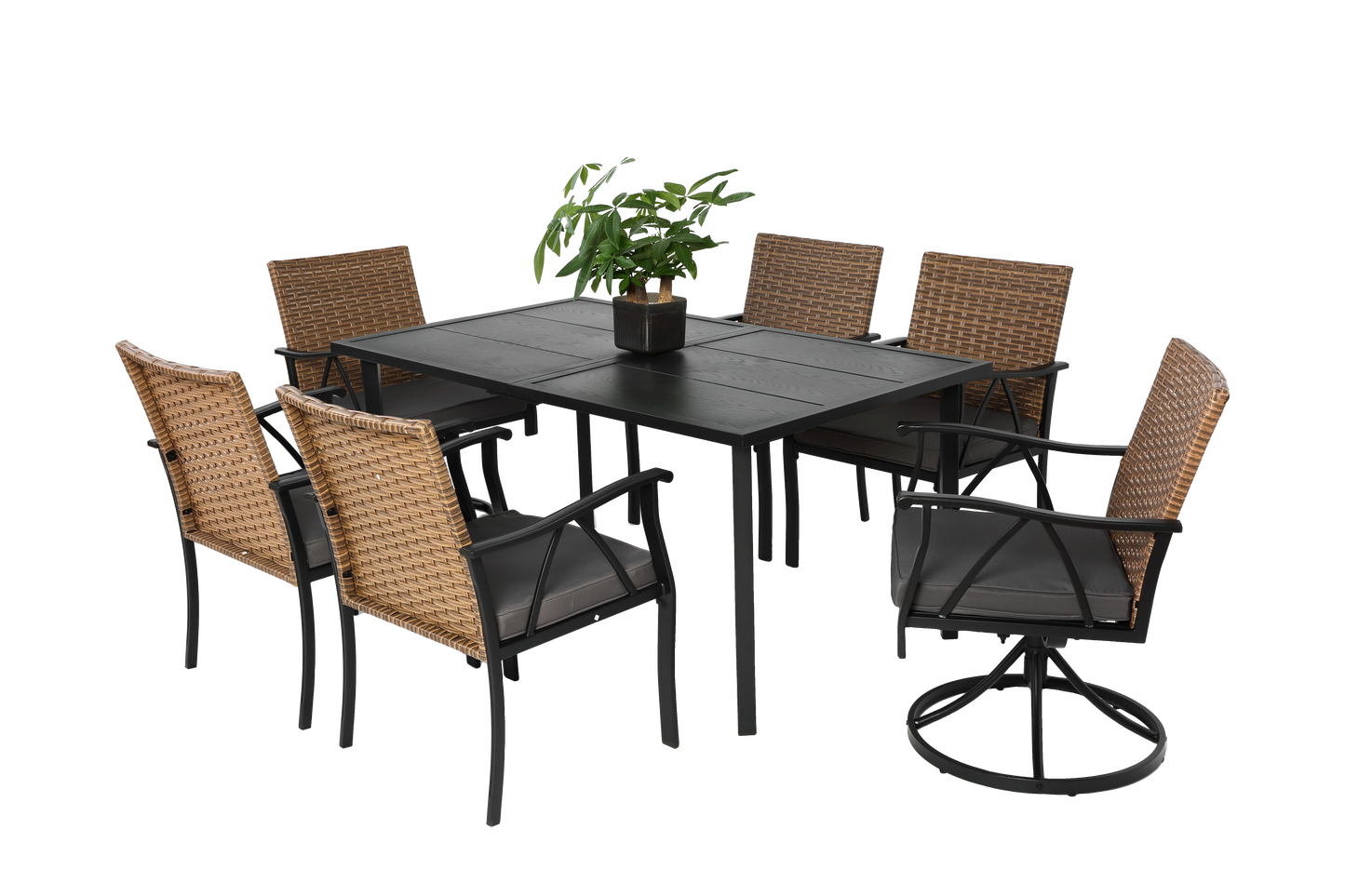 7 Piece Patio Dining Set with Outdoor Wicker Furniture