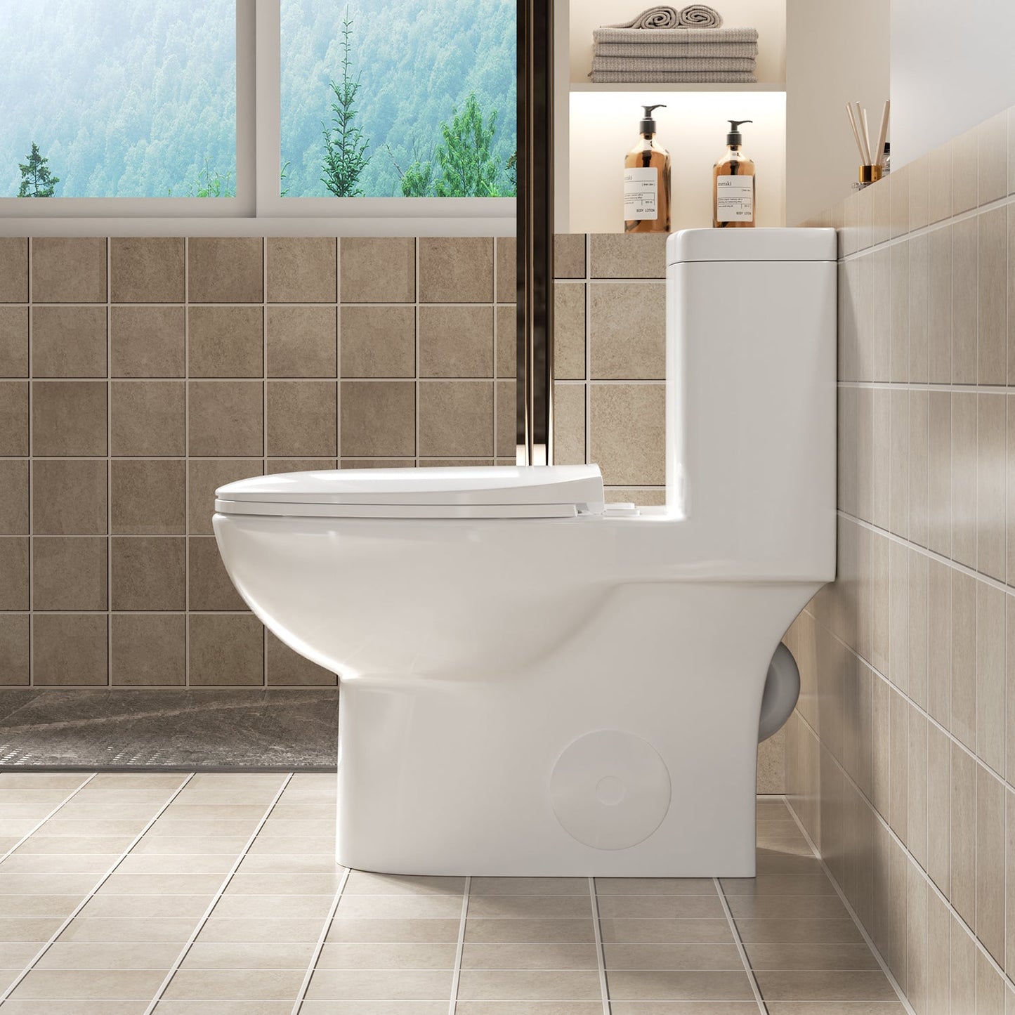 1.1/1.6 GPF Tornado Flush One-Piece Toilet with Comfort Chair Seat