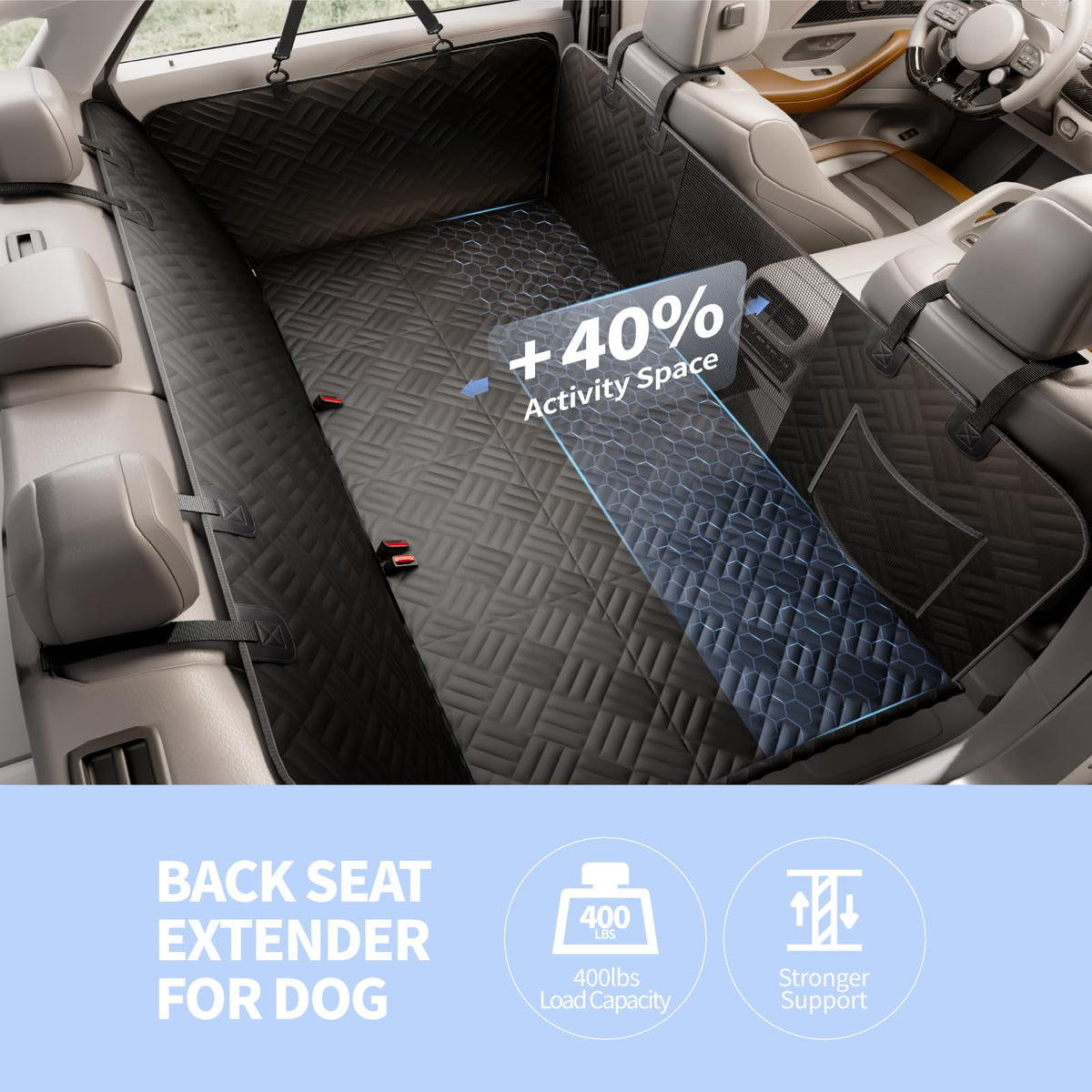 Dog Car Seat Cover For Back Seat, Hard Bottom Back Seat Extender For Dogs, Duty Scratch-Proof Waterproof Dog Hammock For Cars, SUVs, Trucks
