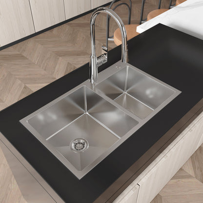 Stainless Steel Kitchen Sink, 32"x19" Double Bowl in Brushed Nickel