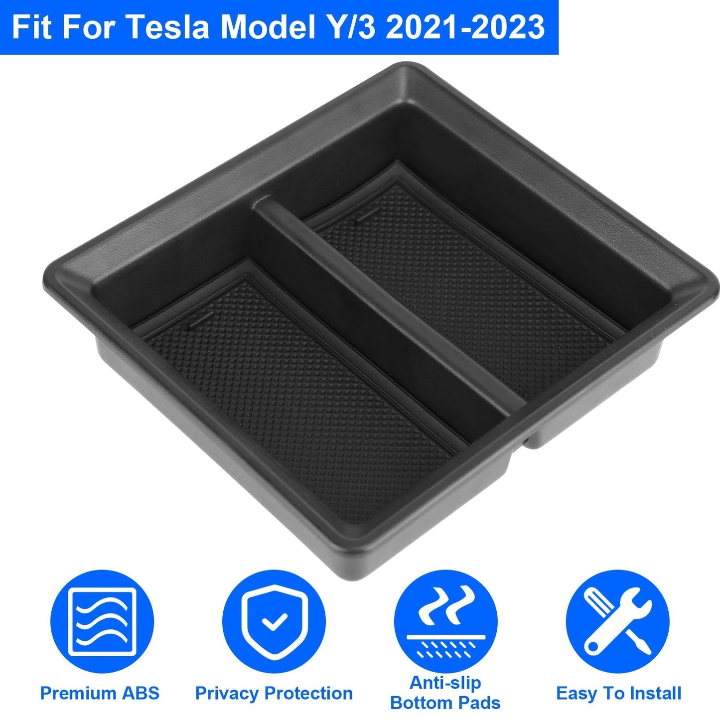 Center Console Organizer Tray Fit For 2021 2022 2023 Tesla Model 3 Model Y Armrest Drawer Storage Box with 2Pcs Silicone Pads