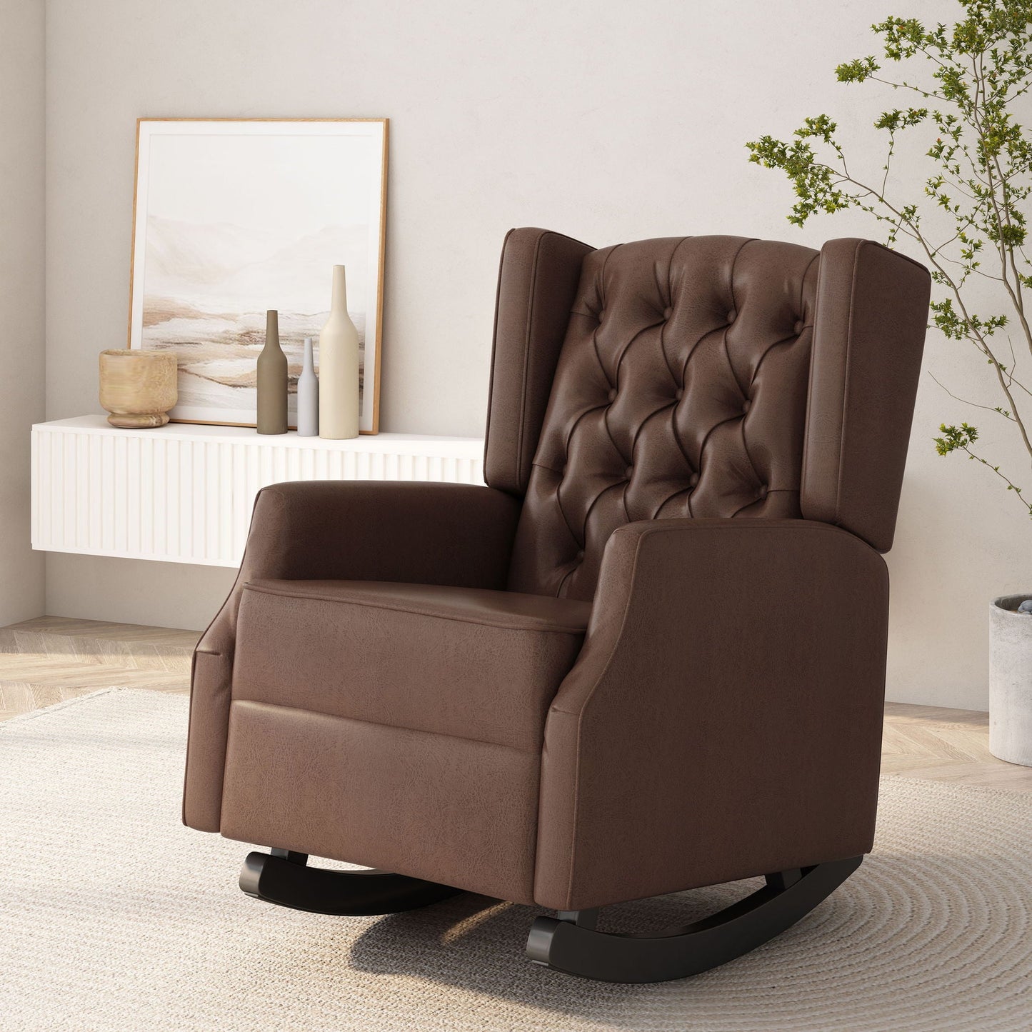 Amedou Contemporary Tufted Wingback Rocking Chair - Dark Brown