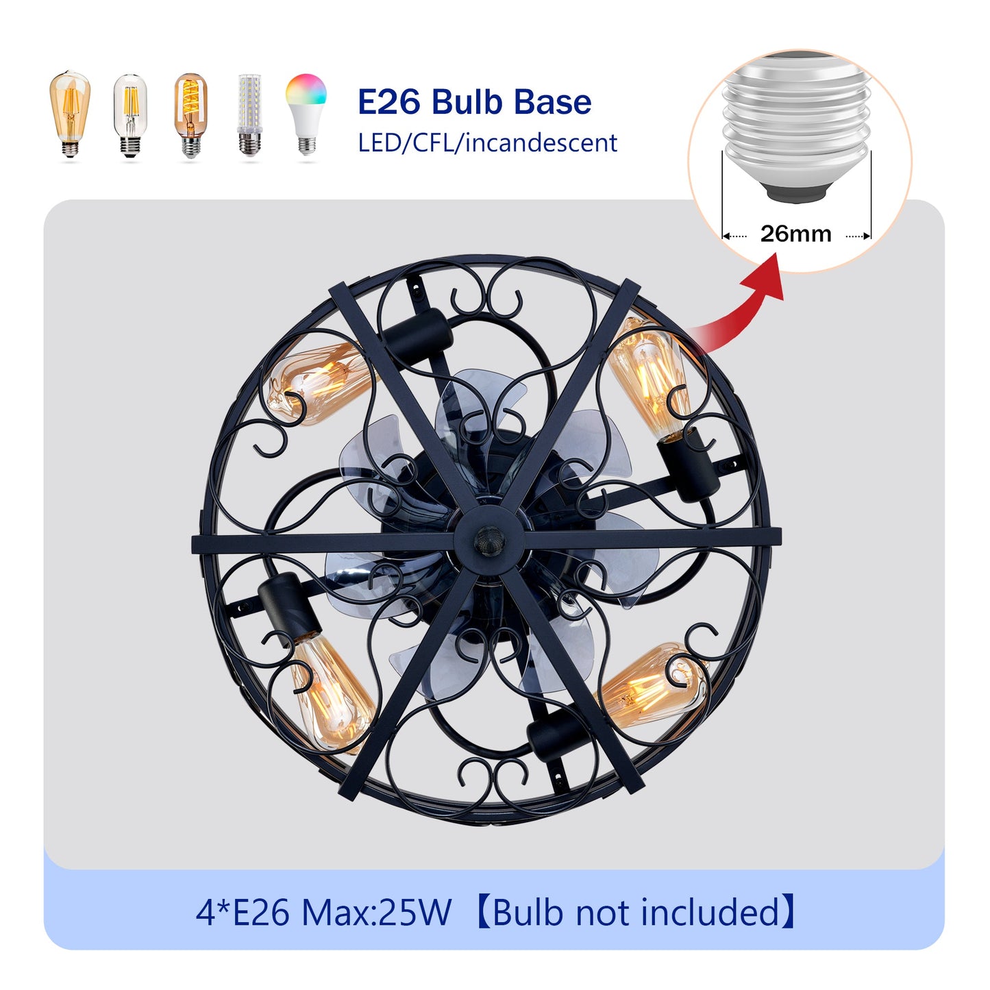 20" Mounting Type Ceiling Fan with Reversible Motor and Remote Control