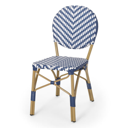 Outdoor Rattan and Aluminum French Armless Bistro Chairs Set - Navy Blue