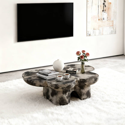 Butterfly Design Coffee Table with Modern Fiberglass Construction - Light Gray and Black