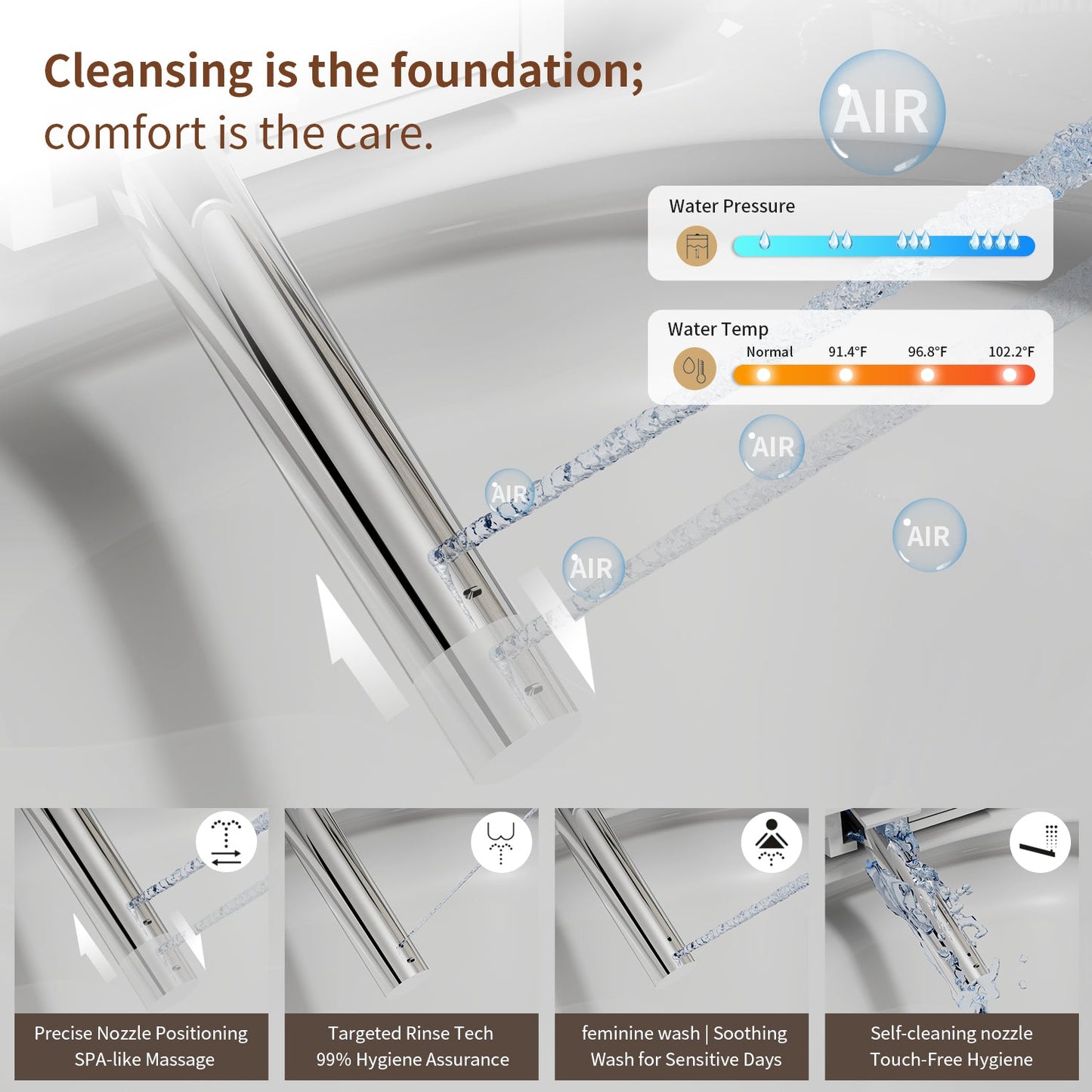 Smart Toilet Bidet Combo with Foot Sensor and Remote Control