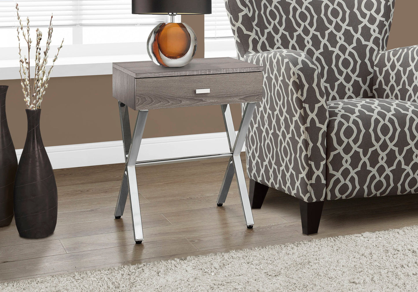 Accent Side X Table With Storage Drawer