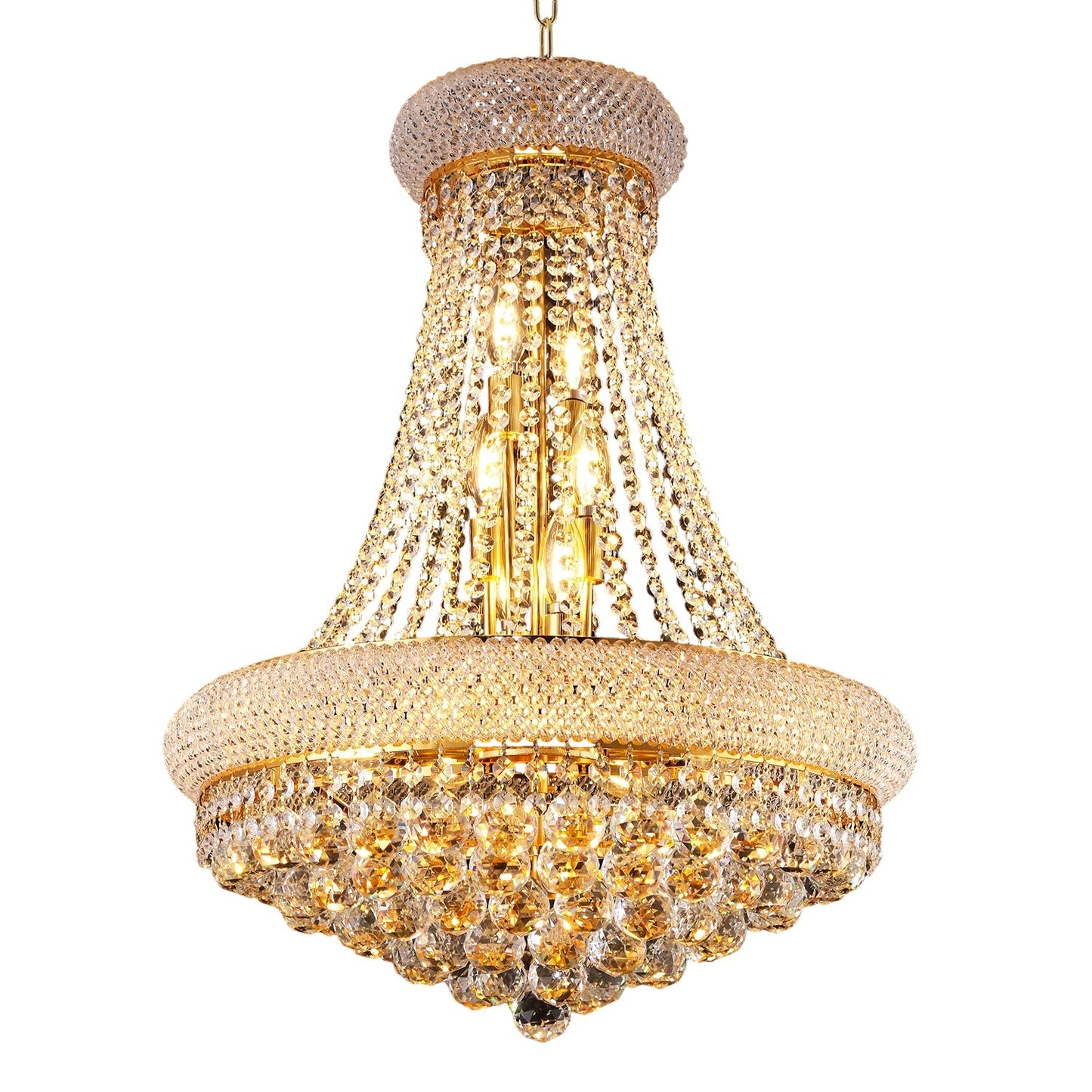 24-Inch Gold Crystal Chandelier, 12-Light French Empire Style Ceiling Light