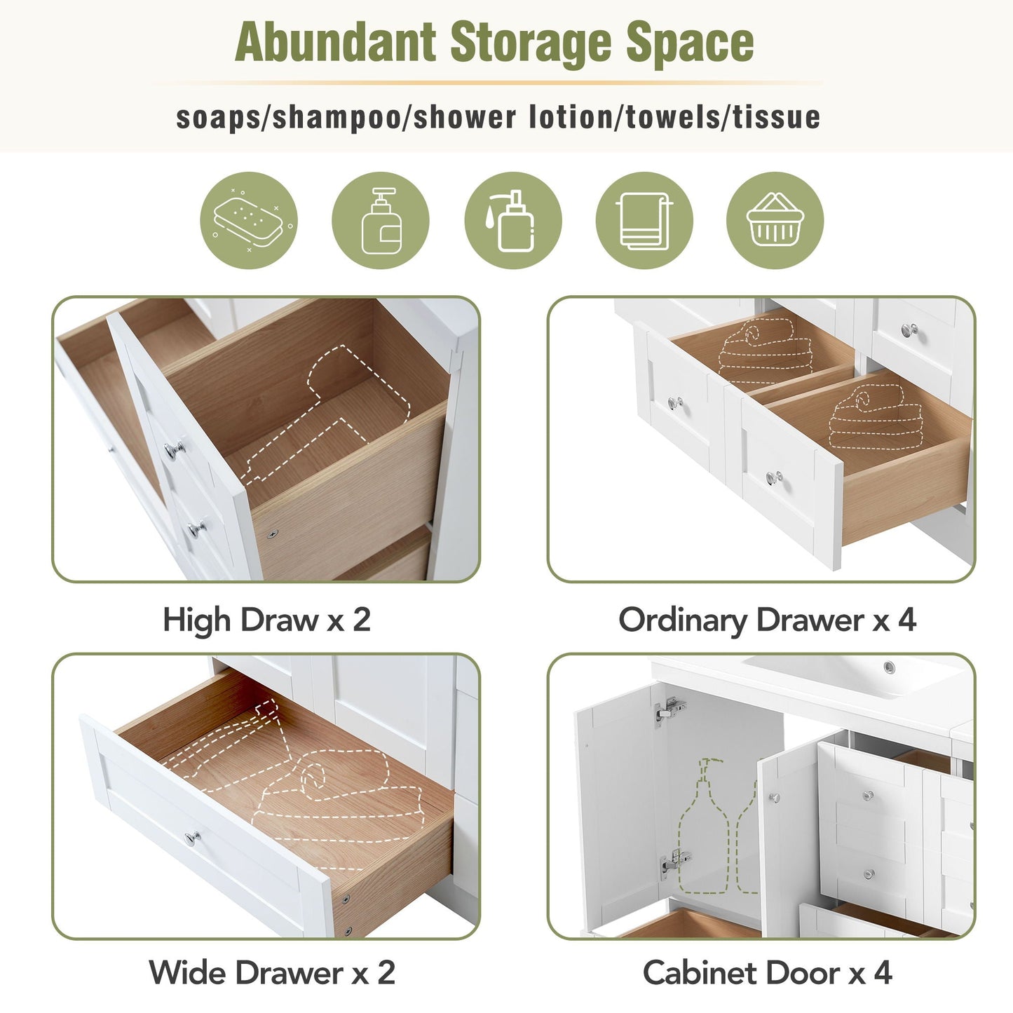 Shaker Free Standing Bathroom Vanity Cabinet & Sink, Soft Close Drawers, Soft Close Doors