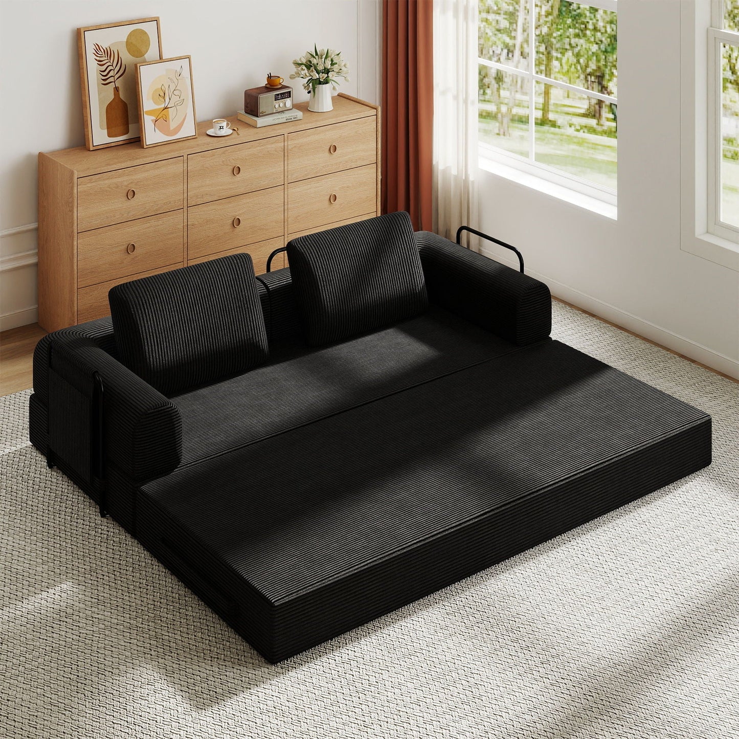 Convertible Sleeper Sofa Bed With Cylindrical Pillow