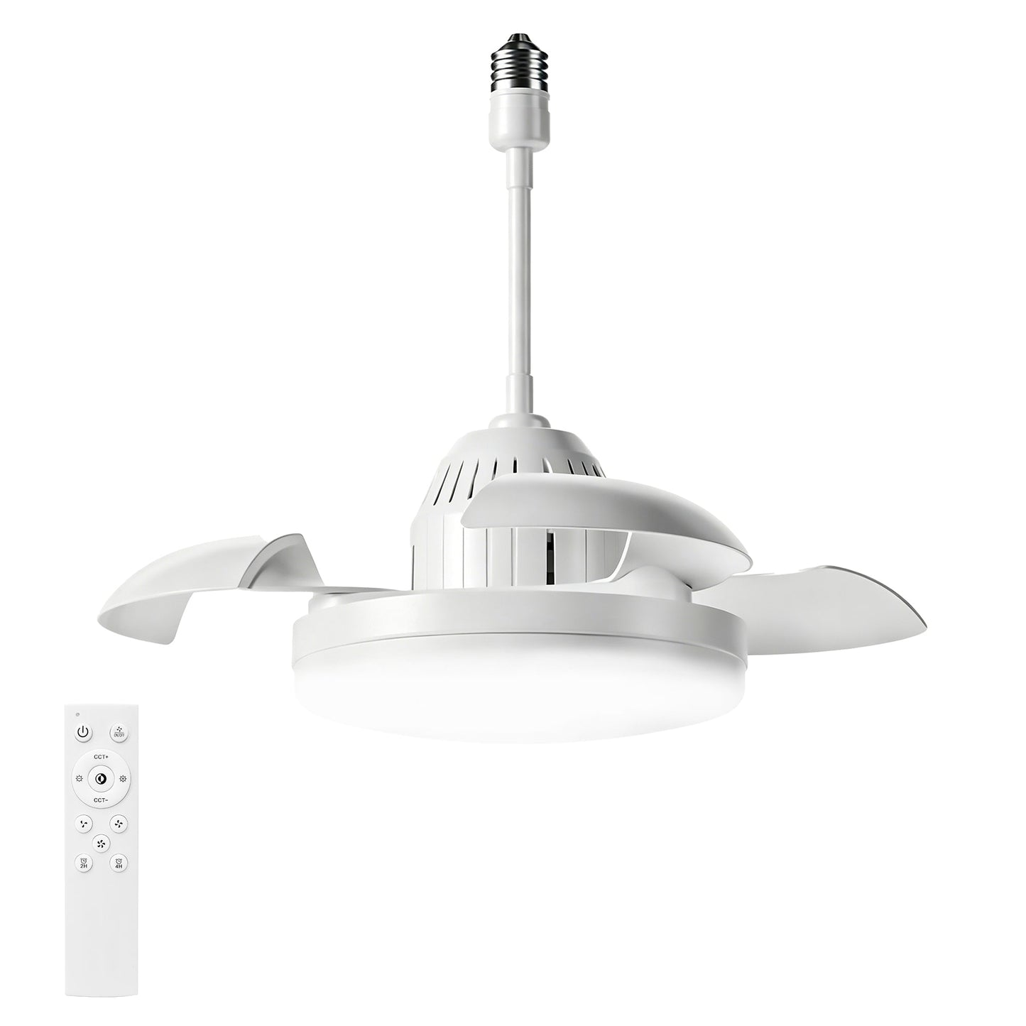 Bulb-Type Small Ceiling Fan with Retractable Blades and Remote Control