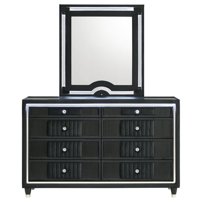 Ravenne 8-drawer Velvet Upholstered LED Dresser and Mirror Black