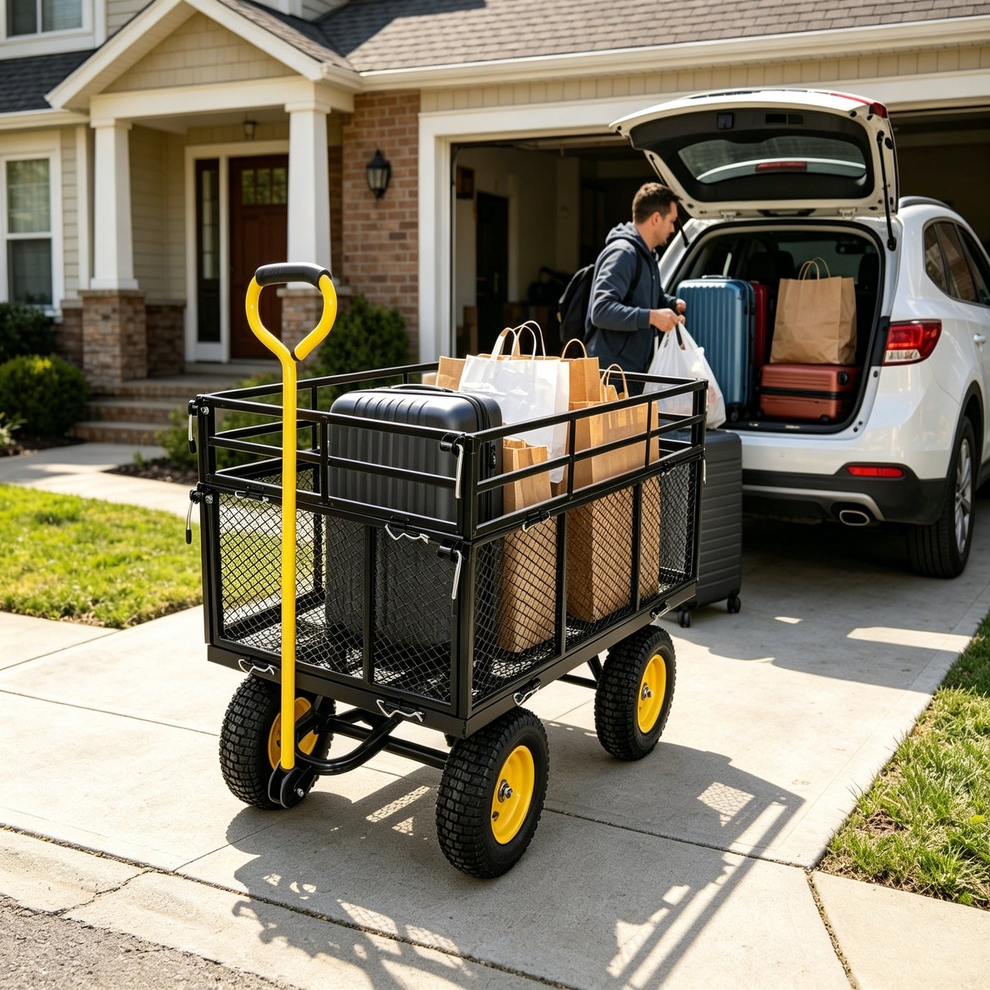 Wagon Cart Garden Cart Trucks Make It Easier To Transport Firewood Yellow+Black